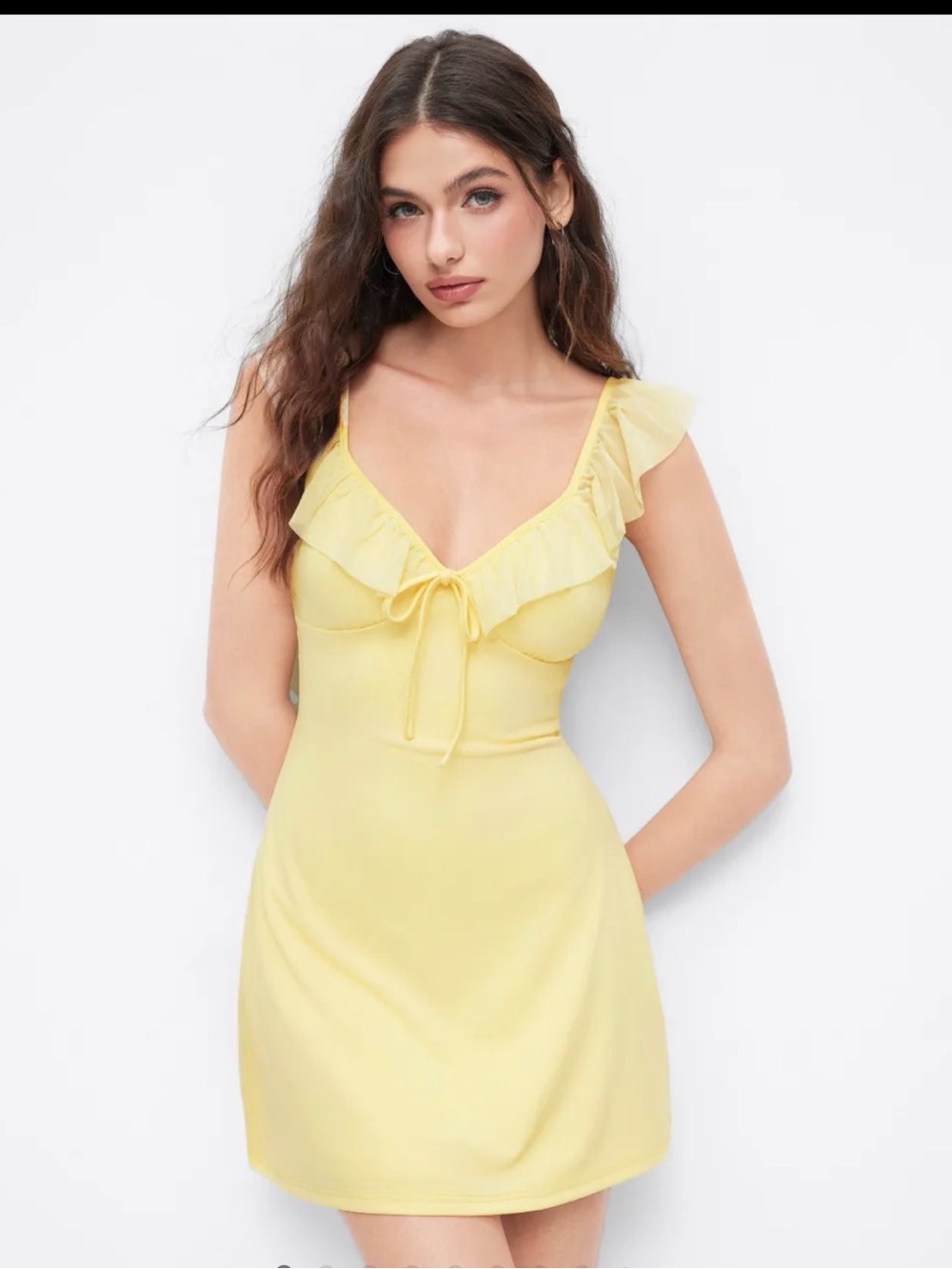 NWT XL CIDER - SWEETHEART NECK RUFFLE TRIM BOWKNOT MINI DRESS